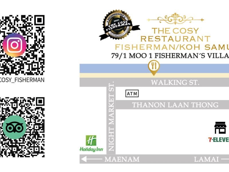 Map, The Cosy Fisherman's Village restaurant and Maenam, Koh Samui.